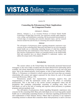 Counseling the Polyamorous Client: Implications for Competent Practice