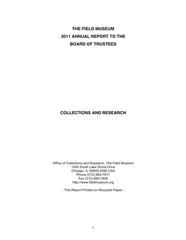 The Field Museum 2011 Annual Report to the Board of Trustees