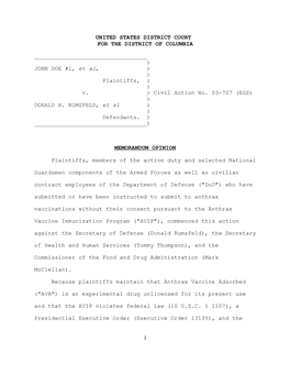 JOHN DOE #1, Et Al, ) ) Plaintiffs, ) ) V