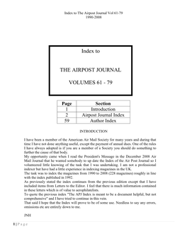 To the AIRPOST JOURNAL VOLUMES 61