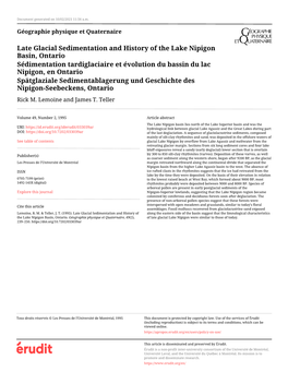 Late Glacial Sedimentation and History of the Lake Nipigon Basin