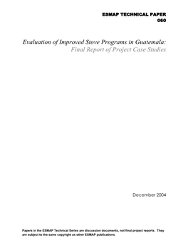 Evaluation of Improved Stove Programs in Guatemala: Final Report of Project Case Studies