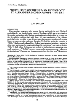 'Discourses on the Human Physiology' by Alexander Monro Primus (1697-1767)