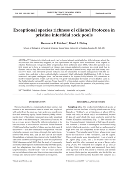 Exceptional Species Richness of Ciliated Protozoa in Pristine Intertidal Rock Pools