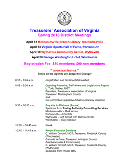 TAV Spring 2016 District Meetings Info Packet