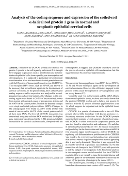 Analysis of the Coding Sequence and Expression of the Coiled-Coil Α-Helical Rod Protein 1 Gene in Normal and Neoplastic Epithelial Cervical Cells