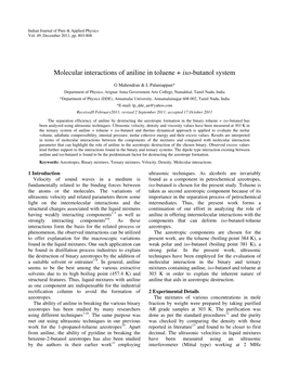 Molecular Interactions of Aniline in Toluene + Iso-Butanol System
