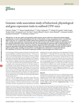 Genome-Wide Association Study of Behavioral, Physiological and Gene Expression Traits in Outbred CFW Mice