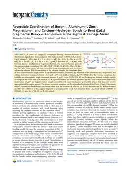 Reversible Coordination of Boron−, Aluminum−, Zinc−, Magnesium