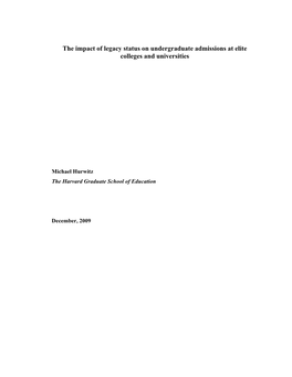 The Impact of Legacy Status on Undergraduate Admissions at Elite Colleges and Universities