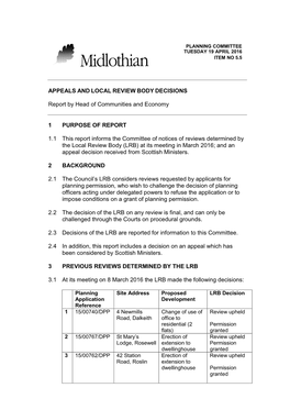 Appeals and Local Review Body Decisions