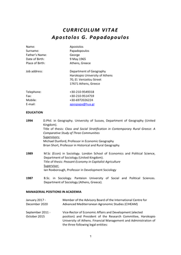 CURRICULUM VITAE Apostolos G. Papadopoulos