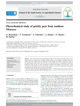 Phytochemical Study of Prickly Pear from Southern Morocco