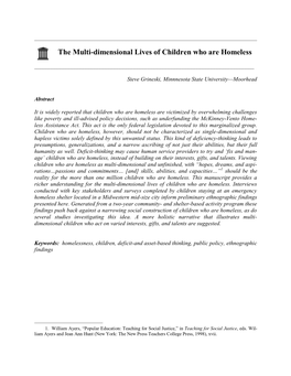 The Multi-Dimensional Lives of Children Who Are Homeless