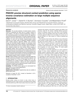 Precise Structural Contact Prediction Using Sparse Inverse Covariance Estimation on Large Multiple Sequence Alignments David T