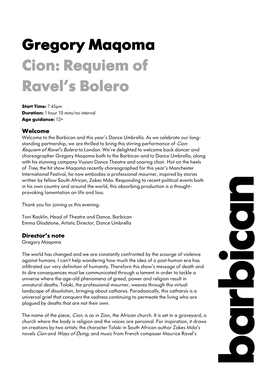 Gregory Maqoma Cion: Requiem of Ravel's Bolero