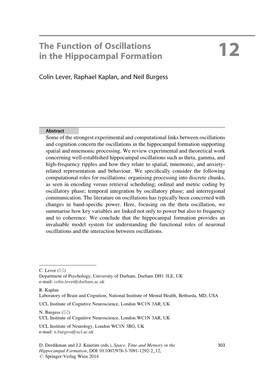 The Function of Oscillations in the Hippocampal Formation 12