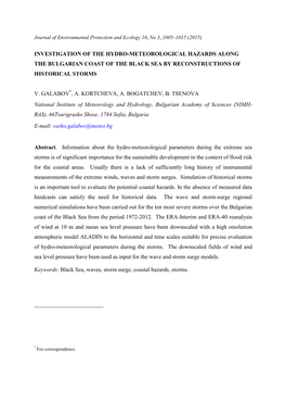 Investigation of the Hydro-Meteorological Hazards Along the Bulgarian Coast of the Black Sea by Reconstructions of Historical Storms