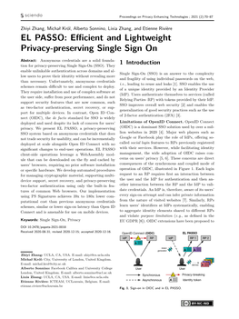 EL PASSO: Eﬃcient and Lightweight Privacy-Preserving Single Sign On