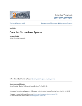 Control of Discrete Event Systems