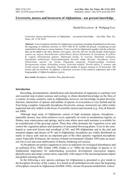 Liverworts, Mosses and Hornworts of Afghanistan - Our Present Knowledge