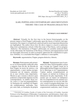 Karl Popper and Contemporary Argumentation Theory: the Case of Pragma­‑Dialectics