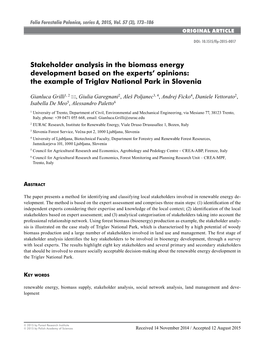 Stakeholder Analysis in the Biomass Energy Development Based on the Experts’ Opinions: the Example of Triglav National Park in Slovenia