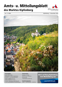 Amts- U. Mitteilungsblatt Des Marktes Kipfenberg