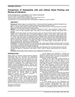 Comparison of Septoplasty with and Without Nasal Packing and Review of Literature