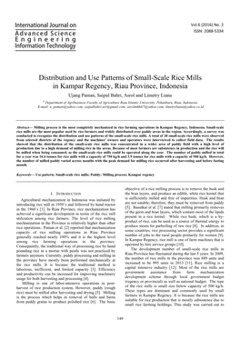 Distribution and Use Patterns of Small-Scale Rice Mills in Kampar