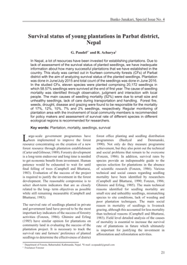 Survival Status of Young Plantations in Parbat District, Nepal