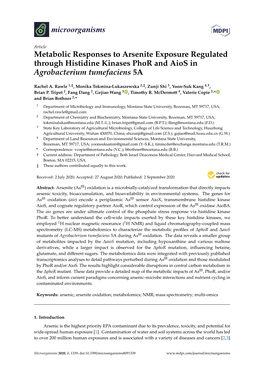 Metabolic Responses to Arsenite Exposure Regulated Through Histidine Kinases Phor and Aios in Agrobacterium Tumefaciens 5A