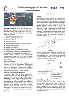 The Mathematics of Aircraft Navigation Thales Aeronautical Engineering    = + Vg Va Vw