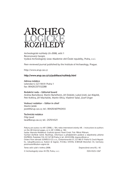 Archeologické Rozhledy LX–2008, Sešit 1 Recenzovaný Časopis Vydává Archeologický Ústav Akademie Věd České Republiky, Praha, V.V.I