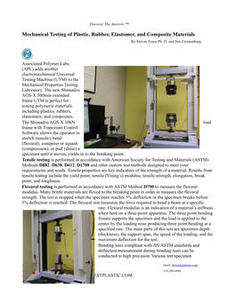 Mechanical Testing of Plastic, Rubber, Elastomer, and Composite Materials by Steven Tysoe Ph