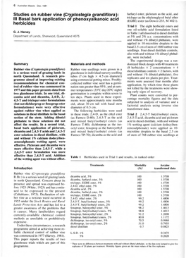 Studies on Rubber Vine (Cryptostegia Grandiflora): III Basal Bark Application of Phenoxyalkanoic Acid Herbicides