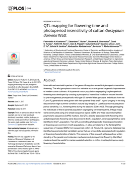 QTL Mapping for Flowering-Time and Photoperiod Insensitivity of Cotton Gossypium Darwinii Watt