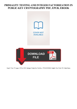 Primality Testing and Integer Factorization in Public-Key Cryptography Pdf, Epub, Ebook
