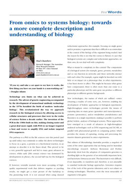 From Omics to Systems Biology: Towards a More Complete Description and Understanding of Biology