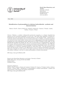 Identification of Polymorphism in Ethylone Hydrochloride: Synthesis and Characterization