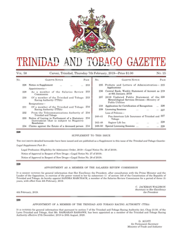 Gazette No. 15, Vol. 58, Thursday 7Th February