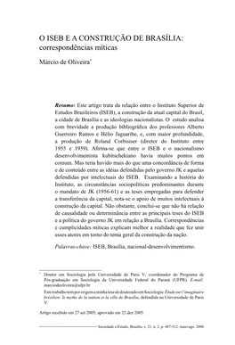 O ISEB E a Construção De Brasília: Correspondências Míticas 487