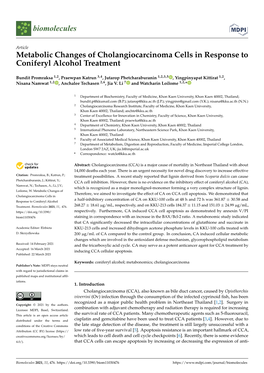 Metabolic Changes of Cholangiocarcinoma Cells in Response to Coniferyl Alcohol Treatment