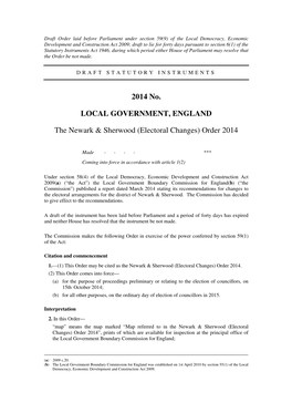 The Newark & Sherwood (Electoral Changes) Order 2014