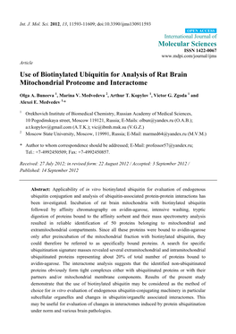 Use of Biotinylated Ubiquitin for Analysis of Rat Brain Mitochondrial Proteome and Interactome