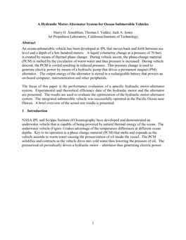 A Hydraulic Motor-Alternator System for Ocean-Submersible Vehicles