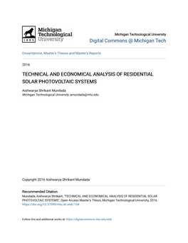 Technical and Economical Analysis of Residential Solar Photovoltaic Systems