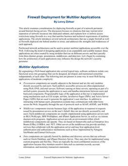 Firewall Deployment for Multitier Applications by Lenny Zeltser