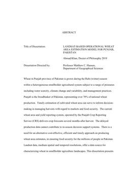 Landsat-Based Operational Wheat Area Estimation Model for Punjab, Pakistan