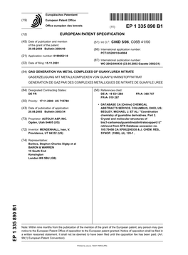 Gas Generation Via Metal Complexes of Guanylurea Nitrate